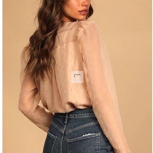 Lulu's Beige Sheer Bodysuit Top